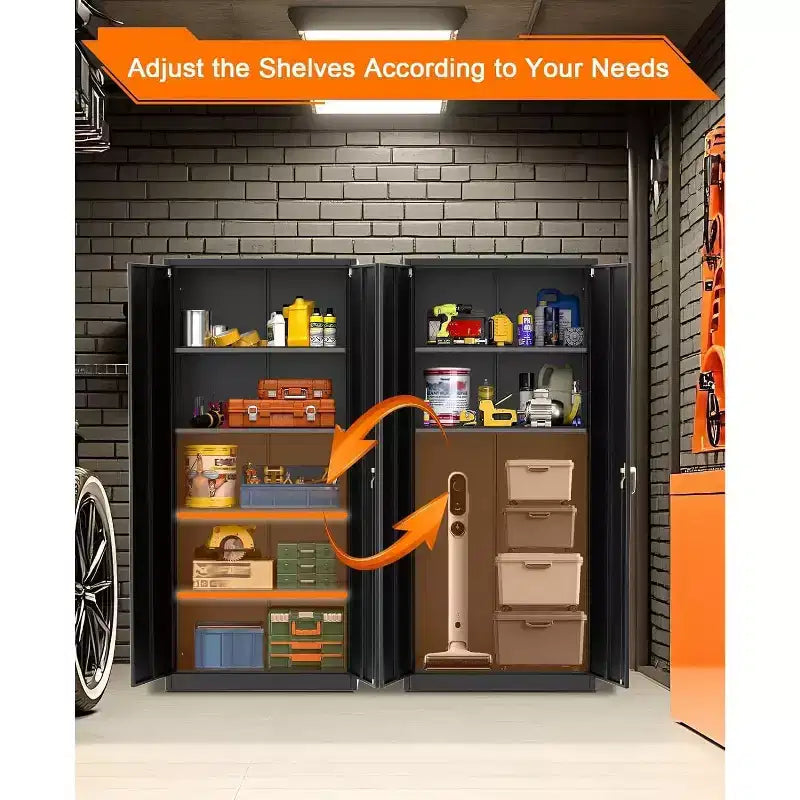 Armoire de rangement métallique avec serrure, armoire à outils en acier de 71 pouces avec étagères réglables pour garage et bureau