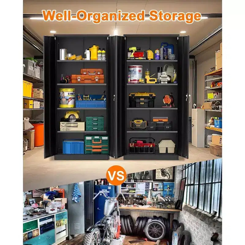 Armoire de rangement métallique avec serrure, armoire à outils en acier de 71 pouces avec étagères réglables pour garage et bureau