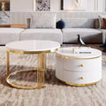 Zeus & Ruta 27.6'' White Modern White Round Nesting Coffee Tables - Built-in Drawers