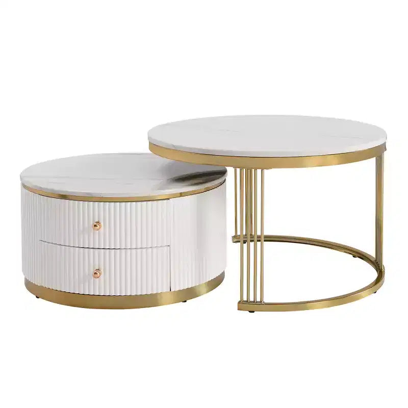 Tables basses gigognes rondes modernes blanches de 70 cm - Tiroirs intégrés
