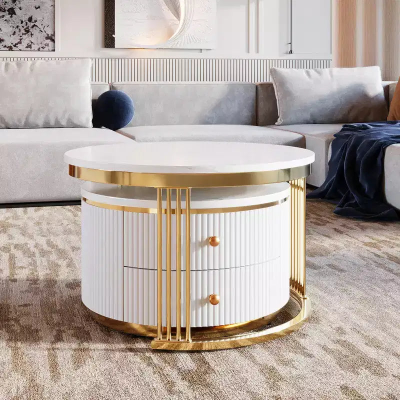 Tables basses gigognes rondes modernes blanches de 70 cm - Tiroirs intégrés
