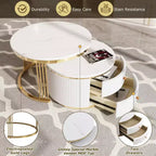 Tables basses gigognes rondes modernes blanches de 70 cm - Tiroirs intégrés