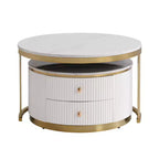 Tables basses gigognes rondes modernes blanches de 70 cm - Tiroirs intégrés