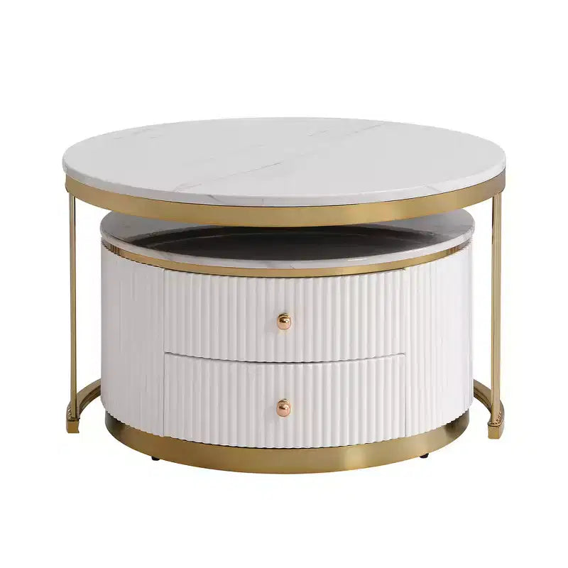Tables basses gigognes rondes modernes blanches de 70 cm - Tiroirs intégrés