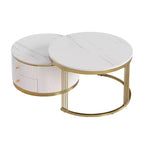 Tables basses gigognes rondes modernes blanches de 70 cm - Tiroirs intégrés