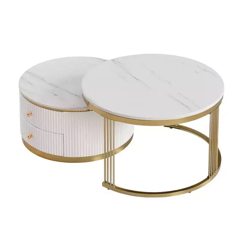 Tables basses gigognes rondes modernes blanches de 70 cm - Tiroirs intégrés