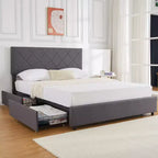 Queen Size Bed Frame with Adjustable Headboard, Upholstered Bed Frame with 4 Storage Drawers, Noise-Free, No Box Spring Needed