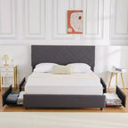 Cadre de lit Queen Size avec tête de lit réglable, cadre de lit rembourré avec 4 tiroirs de rangement, silencieux, pas besoin de sommier tapissier