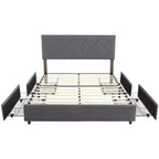 Cadre de lit Queen Size avec tête de lit réglable, cadre de lit rembourré avec 4 tiroirs de rangement, silencieux, pas besoin de sommier tapissier