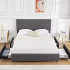 Cadre de lit Queen Size avec tête de lit réglable, cadre de lit rembourré avec 4 tiroirs de rangement, silencieux, pas besoin de sommier tapissier