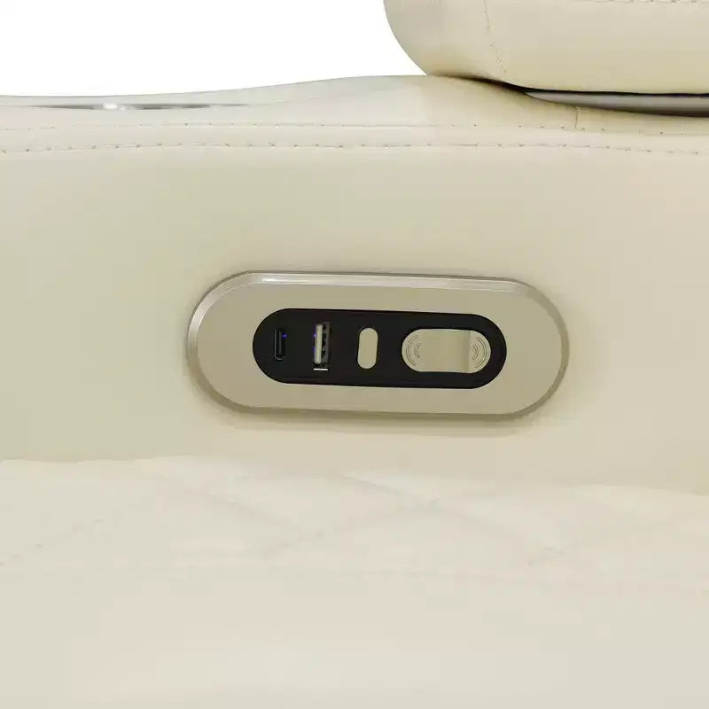 Fauteuil inclinable électrique en cuir avec chargement USB, rangement et porte-gobelet pour le salon, blanc