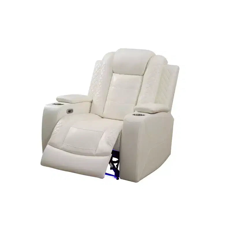 Fauteuil inclinable électrique en cuir avec chargement USB, rangement et porte-gobelet pour le salon, blanc