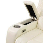 Fauteuil inclinable électrique en cuir avec chargement USB, rangement et porte-gobelet pour le salon, blanc