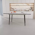 Okak 63IN Expandable Square Kitchen Table for 6 Person, Marble Patterned Dining Table, Folding Table for Dining Room, Living Room, White