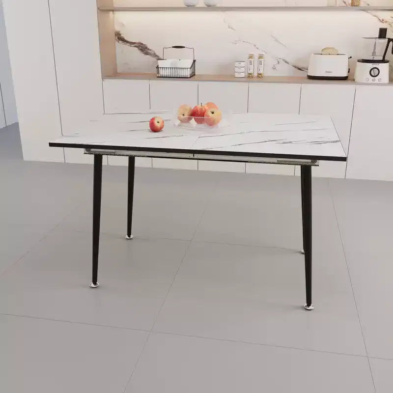 Table de cuisine carrée extensible 63 po pour 6 personnes, table à manger avec motif marbre, table pliante pour salle à manger, salon, blanc