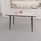 Table de cuisine carrée extensible 63 po pour 6 personnes, table à manger avec motif marbre, table pliante pour salle à manger, salon, blanc