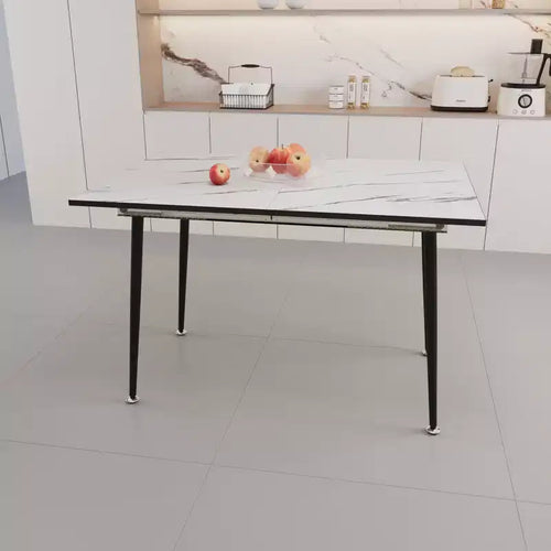 Table de cuisine carrée extensible 63 po pour 6 personnes, table à manger avec motif marbre, table pliante pour salle à manger, salon, blanc
