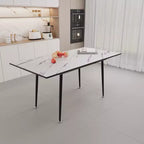 Table de cuisine carrée extensible 63 po pour 6 personnes, table à manger avec motif marbre, table pliante pour salle à manger, salon, blanc