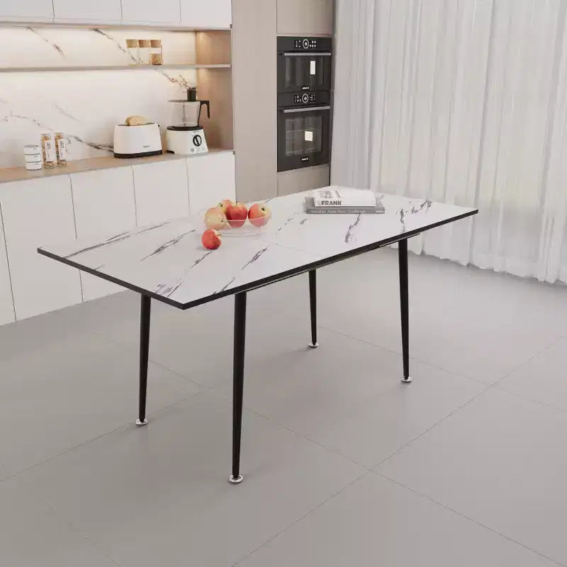 Table de cuisine carrée extensible 63 po pour 6 personnes, table à manger avec motif marbre, table pliante pour salle à manger, salon, blanc