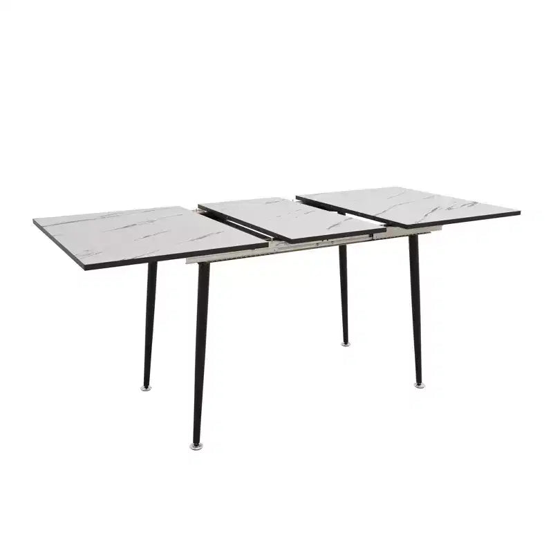 Table de cuisine carrée extensible 63 po pour 6 personnes, table à manger avec motif marbre, table pliante pour salle à manger, salon, blanc