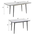 Table de cuisine carrée extensible 63 po pour 6 personnes, table à manger avec motif marbre, table pliante pour salle à manger, salon, blanc