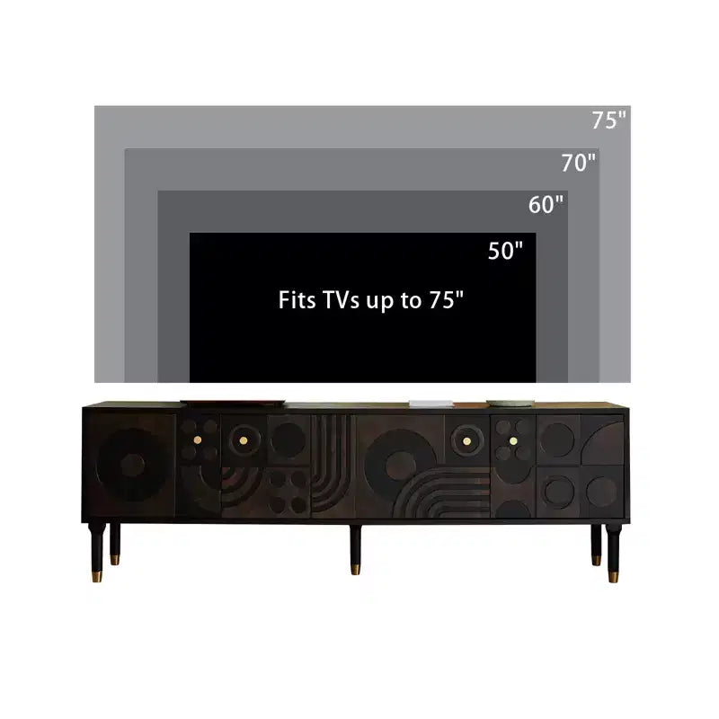 Meuble TV scandinave, Meuble TV moderne avec 4 placards, Meuble de divertissement en bois pour TV de plus de 55 pouces, Meuble TV minimaliste pour salon