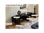 Meuble TV scandinave, Meuble TV moderne avec 4 placards, Meuble de divertissement en bois pour TV de plus de 55 pouces, Meuble TV minimaliste pour salon