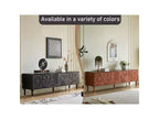 Meuble TV scandinave, Meuble TV moderne avec 4 placards, Meuble de divertissement en bois pour TV de plus de 55 pouces, Meuble TV minimaliste pour salon