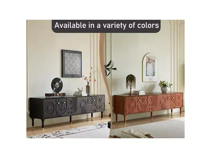 Meuble TV scandinave, Meuble TV moderne avec 4 placards, Meuble de divertissement en bois pour TV de plus de 55 pouces, Meuble TV minimaliste pour salon