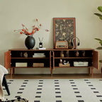 Meuble TV scandinave, Meuble TV moderne avec 4 placards, Meuble de divertissement en bois pour TV de plus de 55 pouces, Meuble TV minimaliste pour salon