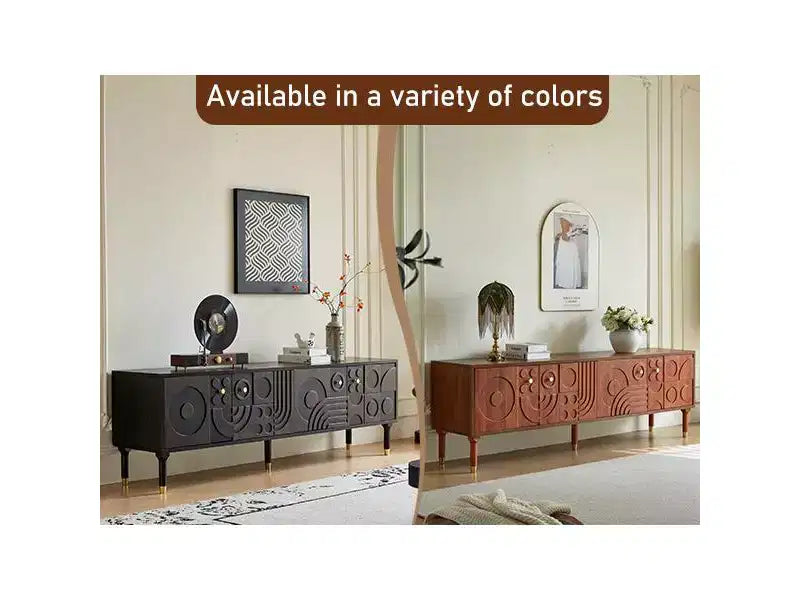 Meuble TV scandinave, Meuble TV moderne avec 4 placards, Meuble de divertissement en bois pour TV de plus de 55 pouces, Meuble TV minimaliste pour salon