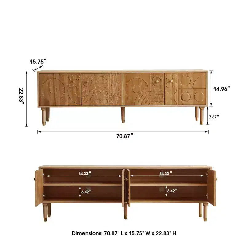 Meuble TV scandinave, Meuble TV moderne avec 4 placards, Meuble de divertissement en bois pour TV de plus de 55 pouces, Meuble TV minimaliste pour salon