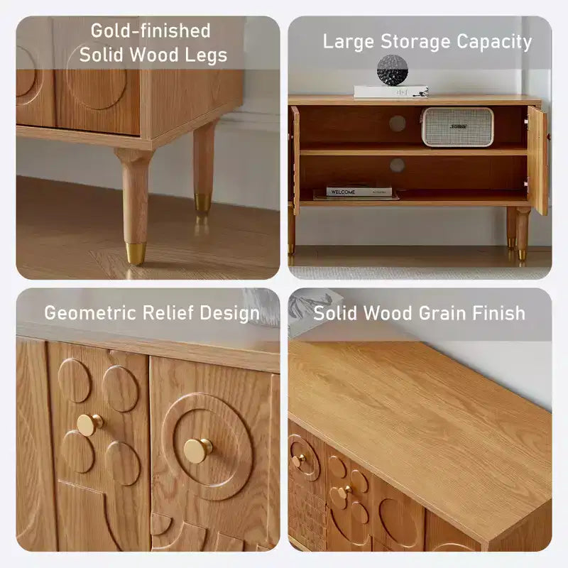 Meuble TV scandinave, Meuble TV moderne avec 4 placards, Meuble de divertissement en bois pour TV de plus de 55 pouces, Meuble TV minimaliste pour salon