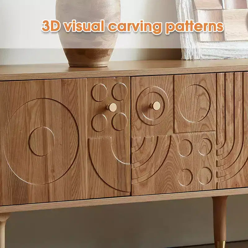 Meuble TV scandinave, Meuble TV moderne avec 4 placards, Meuble de divertissement en bois pour TV de plus de 55 pouces, Meuble TV minimaliste pour salon