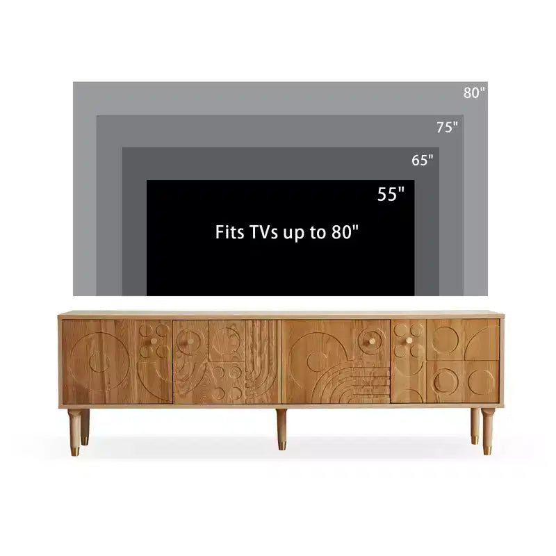 Meuble TV scandinave, Meuble TV moderne avec 4 placards, Meuble de divertissement en bois pour TV de plus de 55 pouces, Meuble TV minimaliste pour salon