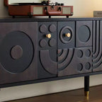 Meuble TV scandinave, Meuble TV moderne avec 4 placards, Meuble de divertissement en bois pour TV de plus de 55 pouces, Meuble TV minimaliste pour salon