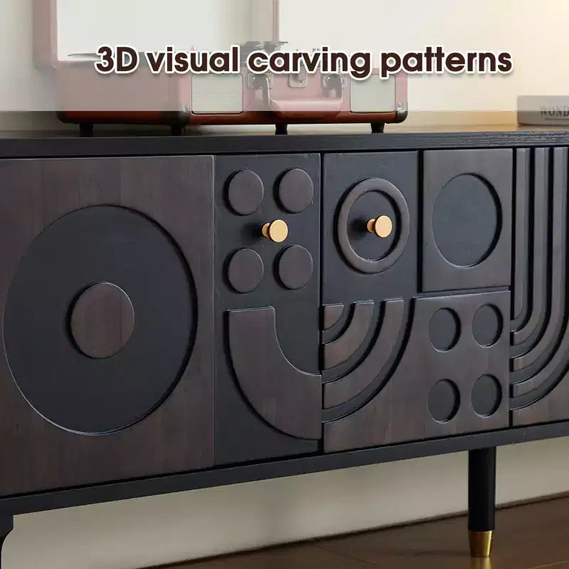 Meuble TV scandinave, Meuble TV moderne avec 4 placards, Meuble de divertissement en bois pour TV de plus de 55 pouces, Meuble TV minimaliste pour salon