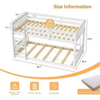 Lits Superposés Jumeaux Simples en Bois Massif pour Enfants/Juniors, Cadre de Lit Superposé avec Barrières de Sécurité et Échelle pour Garçons et Filles, Aucun Sommier Tapissier Requis (Blanc)