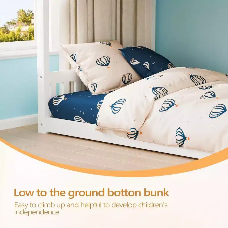 Lits Superposés Jumeaux Simples en Bois Massif pour Enfants/Juniors, Cadre de Lit Superposé avec Barrières de Sécurité et Échelle pour Garçons et Filles, Aucun Sommier Tapissier Requis (Blanc)