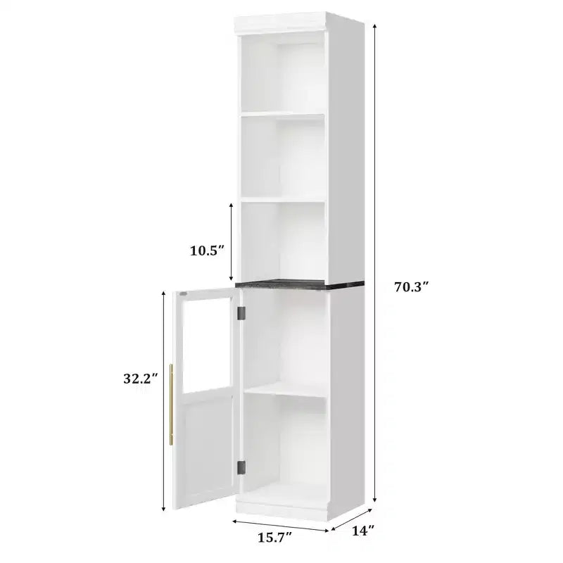 Meuble de rangement de salle de bain 70, armoire de salle de bain autoportante du sol au plafond avec portes et étagères ouvertes pour petits espaces, cuisines, couleur naturelle