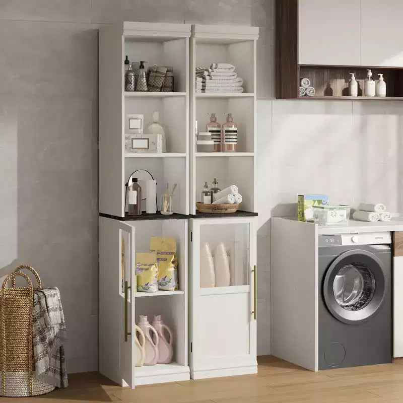 Meuble de rangement de salle de bain 70, armoire de salle de bain autoportante du sol au plafond avec portes et étagères ouvertes pour petits espaces, cuisines, couleur naturelle