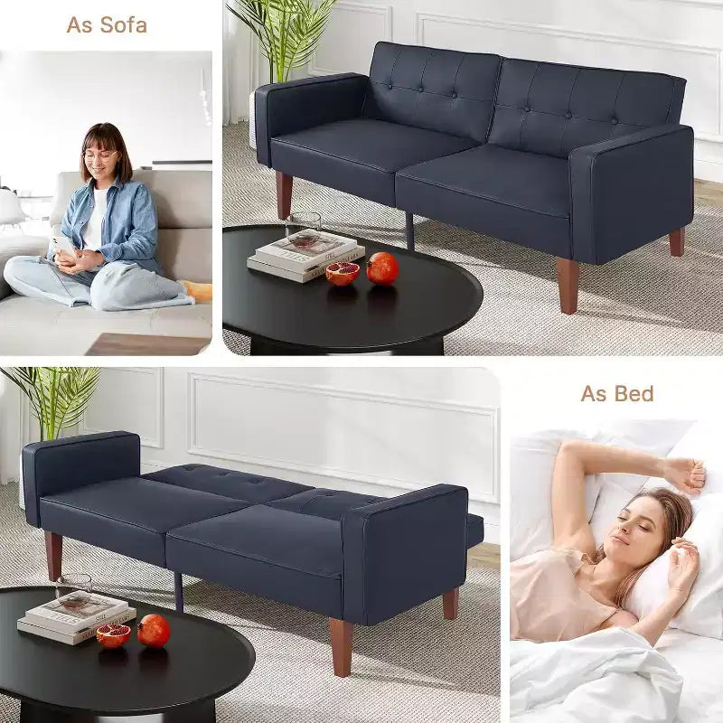 Canapé-lit convertible avec dossier réglable, fonctionne comme fauteuil inclinable et causeuse, coussins en mousse et ressorts, noir mat