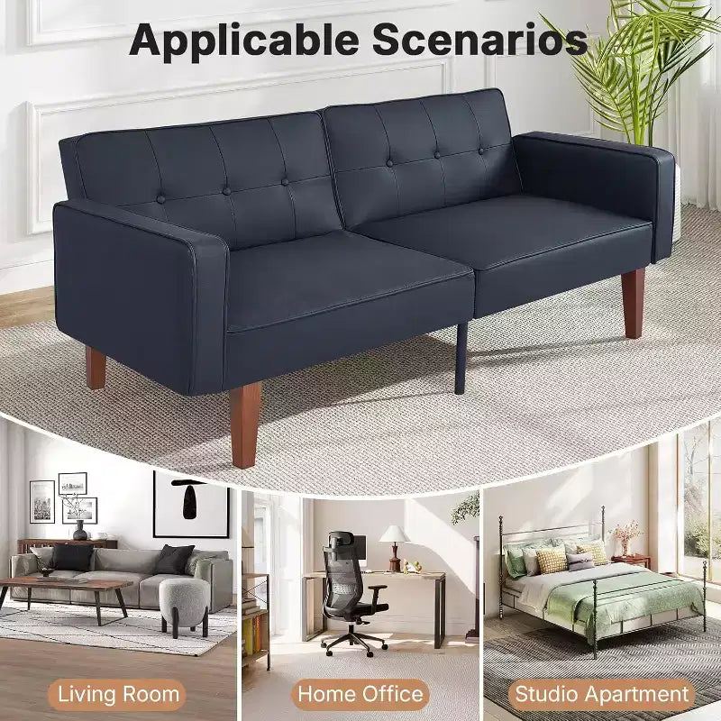 Canapé-lit convertible avec dossier réglable, fonctionne comme fauteuil inclinable et causeuse, coussins en mousse et ressorts, noir mat