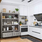 Famapy Retro Gray Kitchen Pantry Cabinet with 3 Open Shelves and 4 Drawers,Sideboard Buffet Table,Kitchen & Dining Storage Organizer