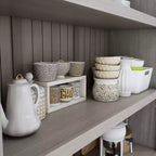 Meuble de rangement de cuisine gris rétro avec 3 étagères ouvertes et 4 tiroirs, buffet de salle à manger, organisateur de rangement pour cuisine et salle à manger