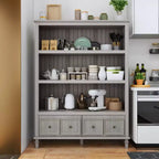 Meuble de rangement de cuisine gris rétro avec 3 étagères ouvertes et 4 tiroirs, buffet de salle à manger, organisateur de rangement pour cuisine et salle à manger