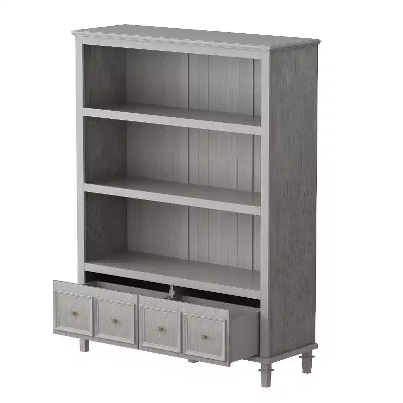 Meuble de rangement de cuisine gris rétro avec 3 étagères ouvertes et 4 tiroirs, buffet de salle à manger, organisateur de rangement pour cuisine et salle à manger