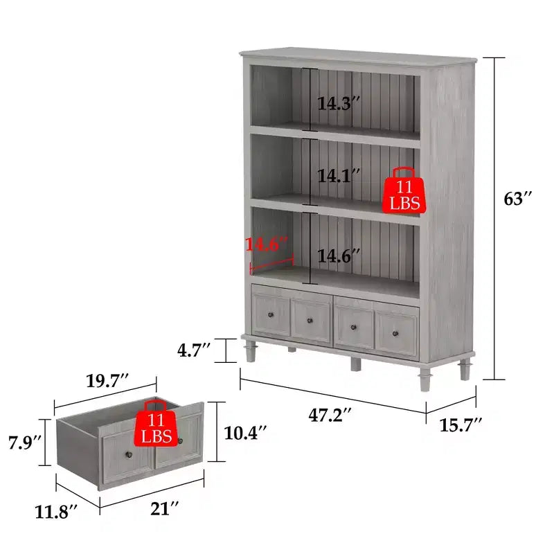 Meuble de rangement de cuisine gris rétro avec 3 étagères ouvertes et 4 tiroirs, buffet de salle à manger, organisateur de rangement pour cuisine et salle à manger