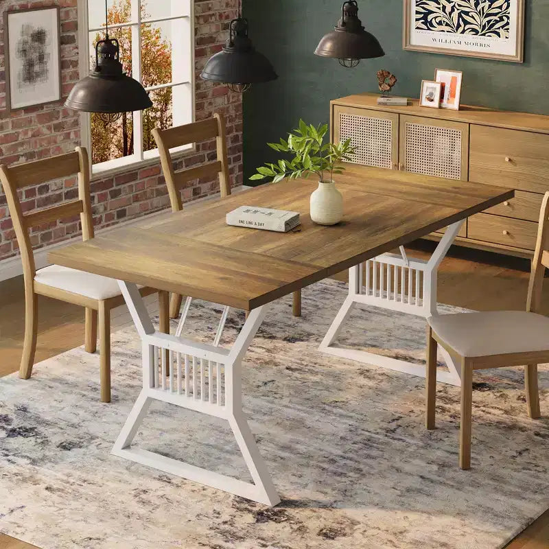 Table de salle à manger, table de salle à manger de cuisine de style ferme de 180 cm avec pieds en métal robustes, adaptée à la salle à manger, au salon et à l'extérieur.