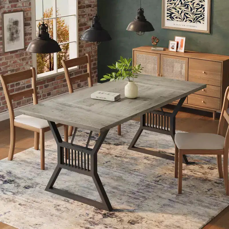 Table de salle à manger, table de salle à manger de cuisine de style ferme de 180 cm avec pieds en métal robustes, adaptée à la salle à manger, au salon et à l'extérieur.